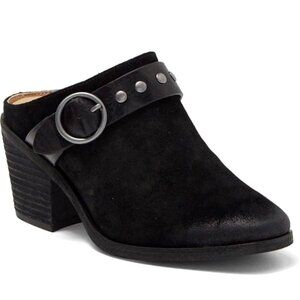Sofft Corey Comfort Belted Mule CLOGS Size 7 Black Suede Biker Western NEW